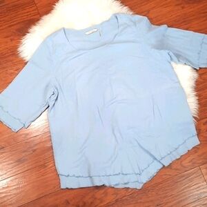 Soft Surroundings Ruffled Kercheif Tunic layered guaze blue elbow sleeve